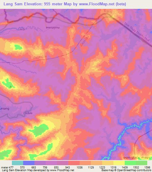 Lang Sam,Laos Elevation Map