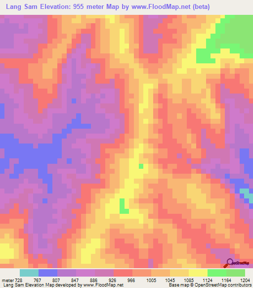 Lang Sam,Laos Elevation Map