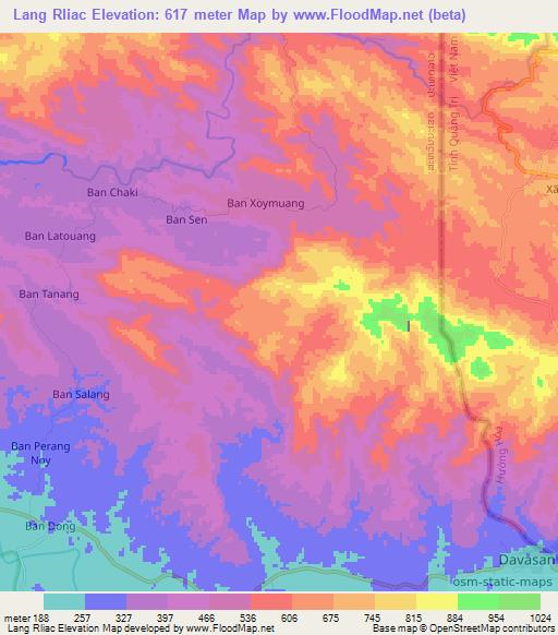 Lang Rliac,Laos Elevation Map