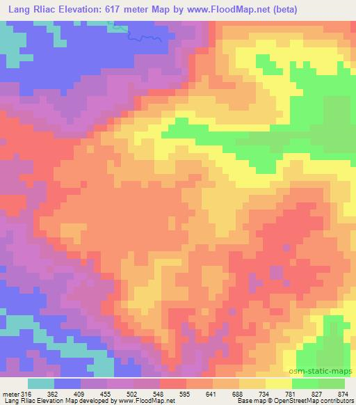 Lang Rliac,Laos Elevation Map