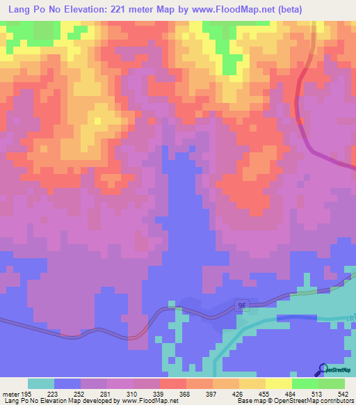 Lang Po No,Laos Elevation Map