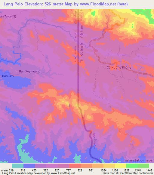 Lang Pelo,Laos Elevation Map