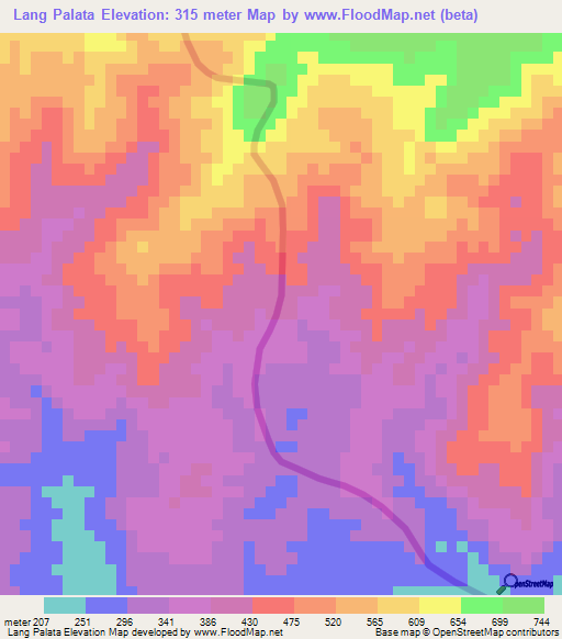 Lang Palata,Laos Elevation Map