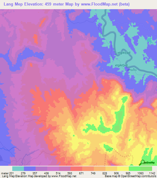 Lang Mep,Laos Elevation Map