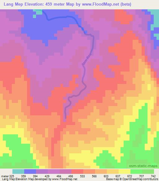 Lang Mep,Laos Elevation Map