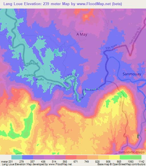 Lang Loue,Laos Elevation Map