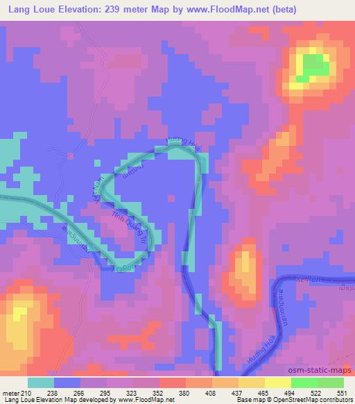 Lang Loue,Laos Elevation Map