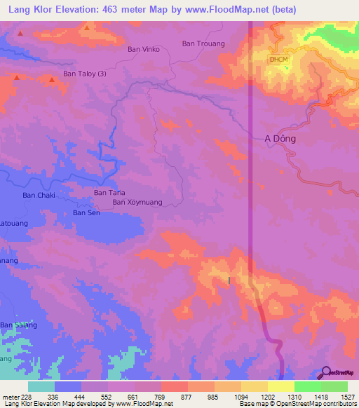 Lang Klor,Laos Elevation Map