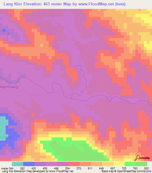 Lang Klor,Laos Elevation Map