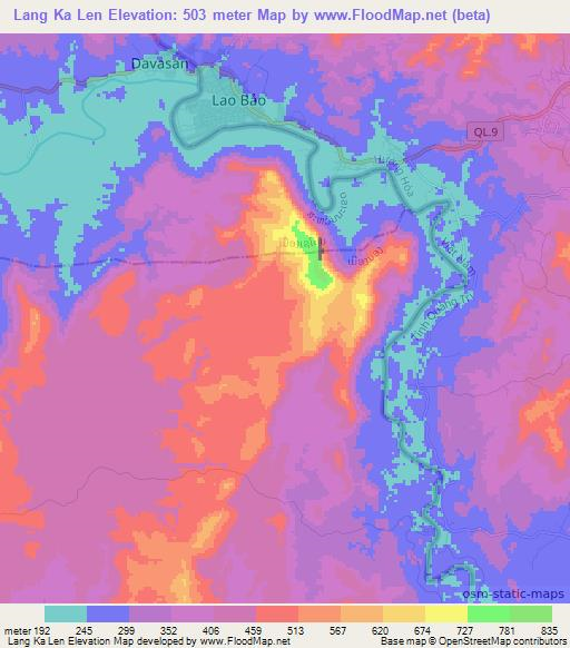 Lang Ka Len,Laos Elevation Map