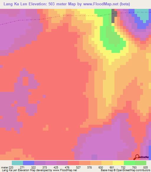 Lang Ka Len,Laos Elevation Map