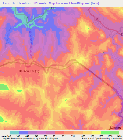 Lang Ha,Laos Elevation Map