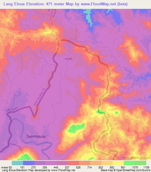 Lang Eloue,Laos Elevation Map