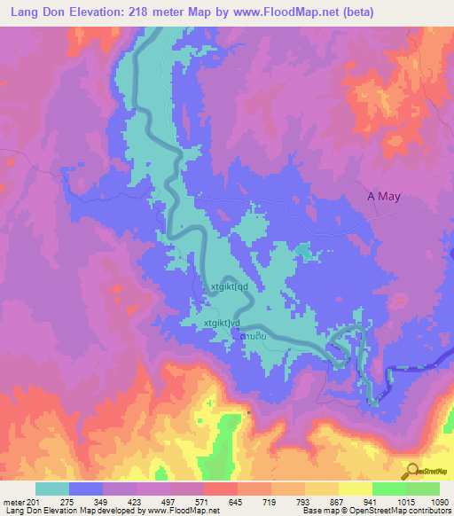 Lang Don,Laos Elevation Map