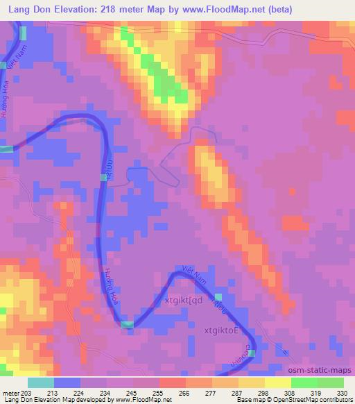 Lang Don,Laos Elevation Map