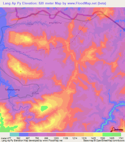 Lang Ap Py,Laos Elevation Map