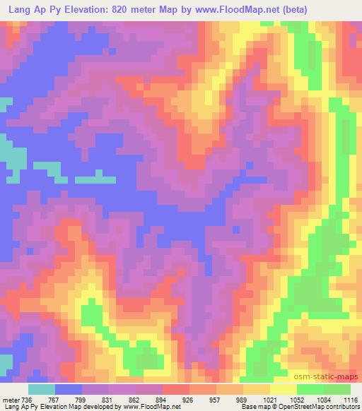 Lang Ap Py,Laos Elevation Map