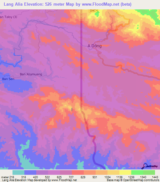 Lang Alia,Laos Elevation Map