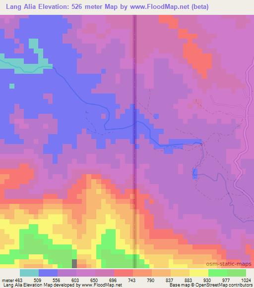 Lang Alia,Laos Elevation Map