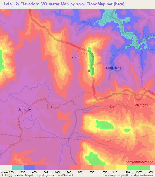 Lalai (2),Laos Elevation Map