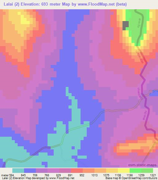 Lalai (2),Laos Elevation Map