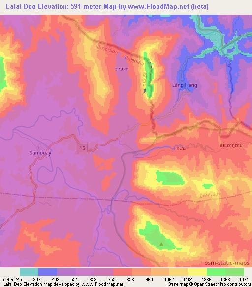 Lalai Deo,Laos Elevation Map