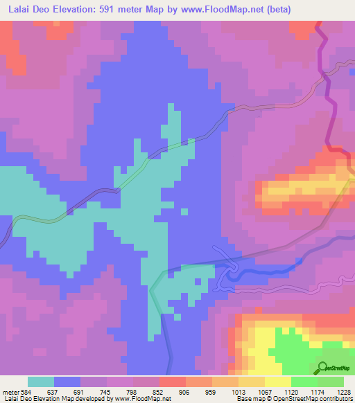 Lalai Deo,Laos Elevation Map