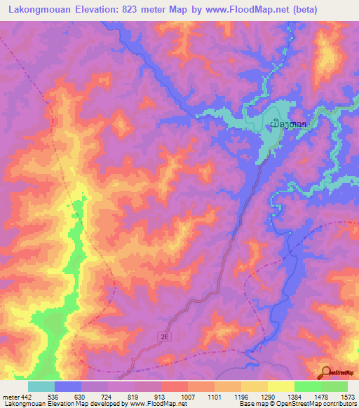 Lakongmouan,Laos Elevation Map