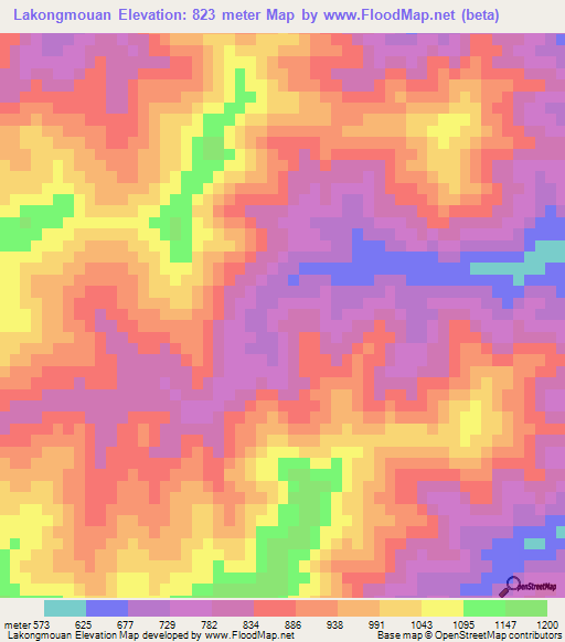 Lakongmouan,Laos Elevation Map