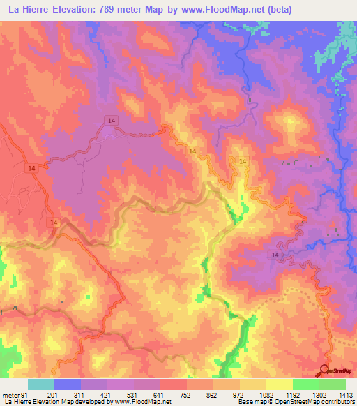 La Hierre,Laos Elevation Map