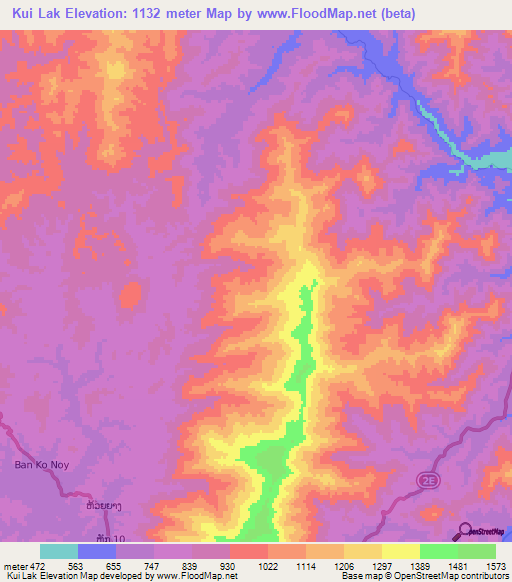 Kui Lak,Laos Elevation Map