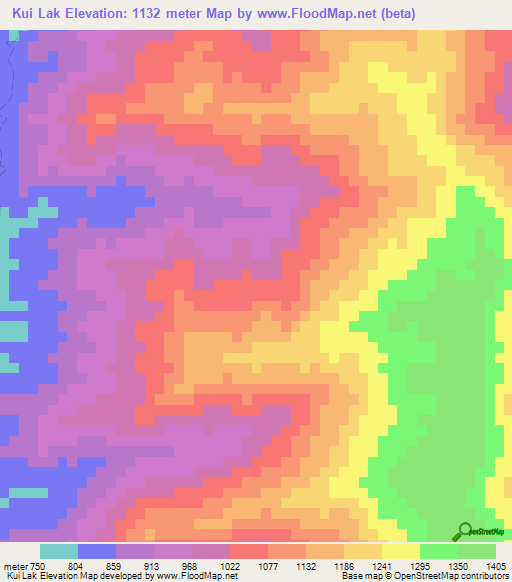 Kui Lak,Laos Elevation Map