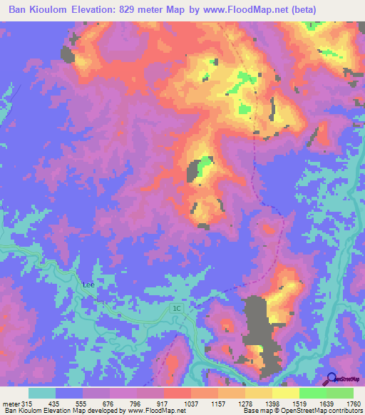 Ban Kioulom,Laos Elevation Map