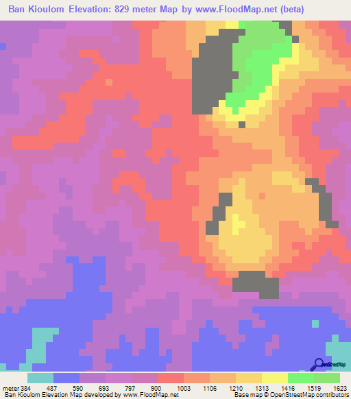 Ban Kioulom,Laos Elevation Map