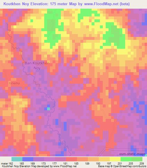 Koutkhen Noy,Laos Elevation Map