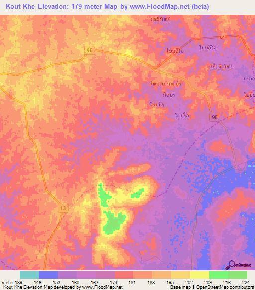 Kout Khe,Laos Elevation Map