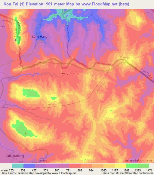 Kou Tai (1),Laos Elevation Map