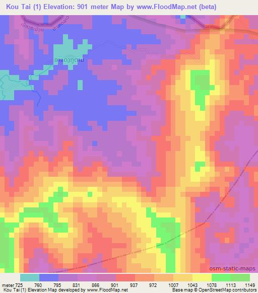 Kou Tai (1),Laos Elevation Map