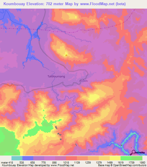 Koumbouay,Laos Elevation Map