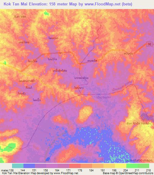 Kok Tan Mai,Laos Elevation Map