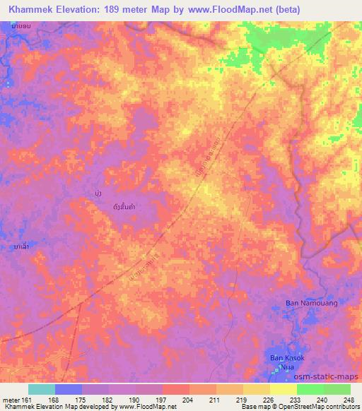 Khammek,Laos Elevation Map