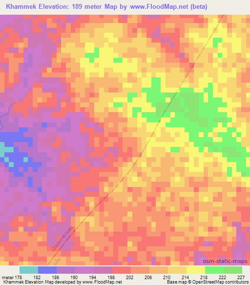 Khammek,Laos Elevation Map