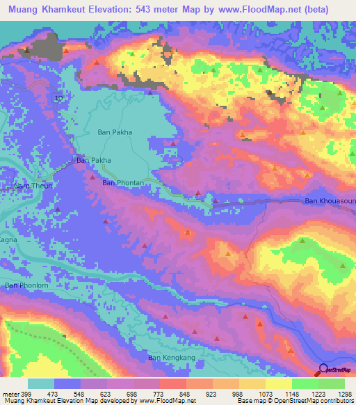 Muang Khamkeut,Laos Elevation Map