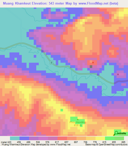 Muang Khamkeut,Laos Elevation Map