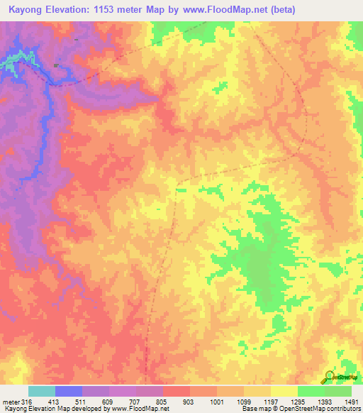 Kayong,Laos Elevation Map