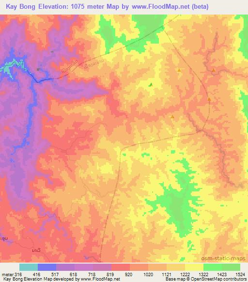 Kay Bong,Laos Elevation Map