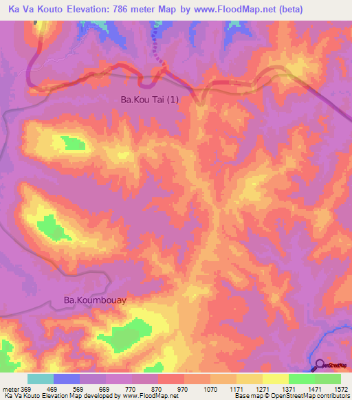 Ka Va Kouto,Laos Elevation Map