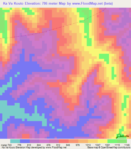 Ka Va Kouto,Laos Elevation Map