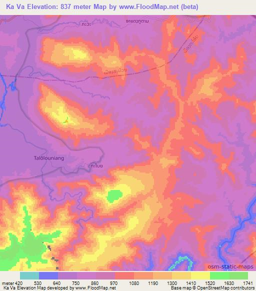 Ka Va,Laos Elevation Map