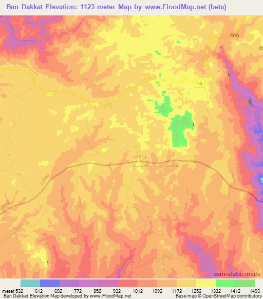 Ban Dakkat,Laos Elevation Map